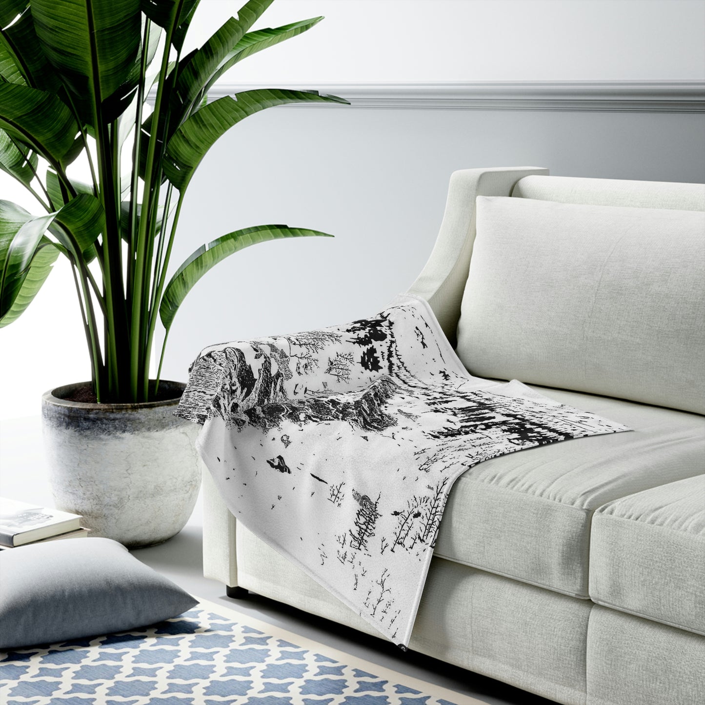 WONDERLUST (REVERSE BLACK & WHITE) Velveteen Plush Blanket