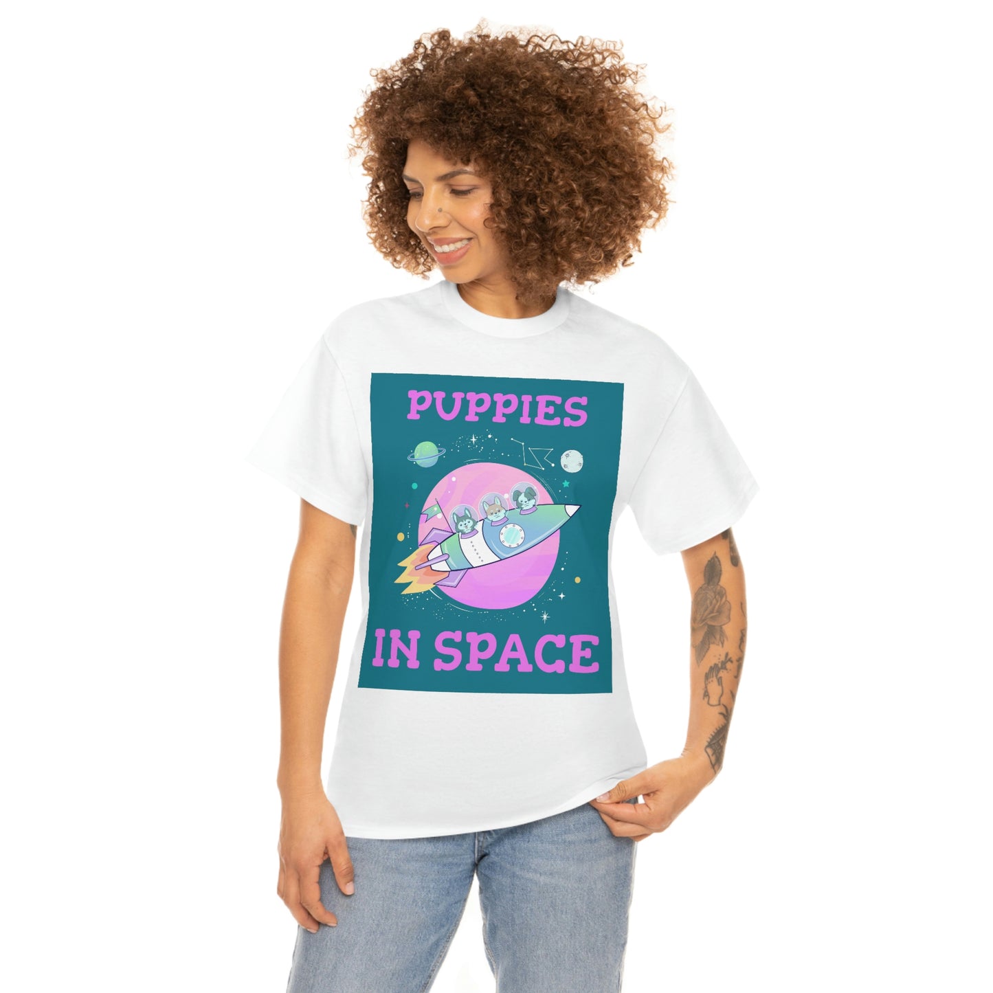 PUPPIES IN SPACE Unisex Heavy Cotton Tee