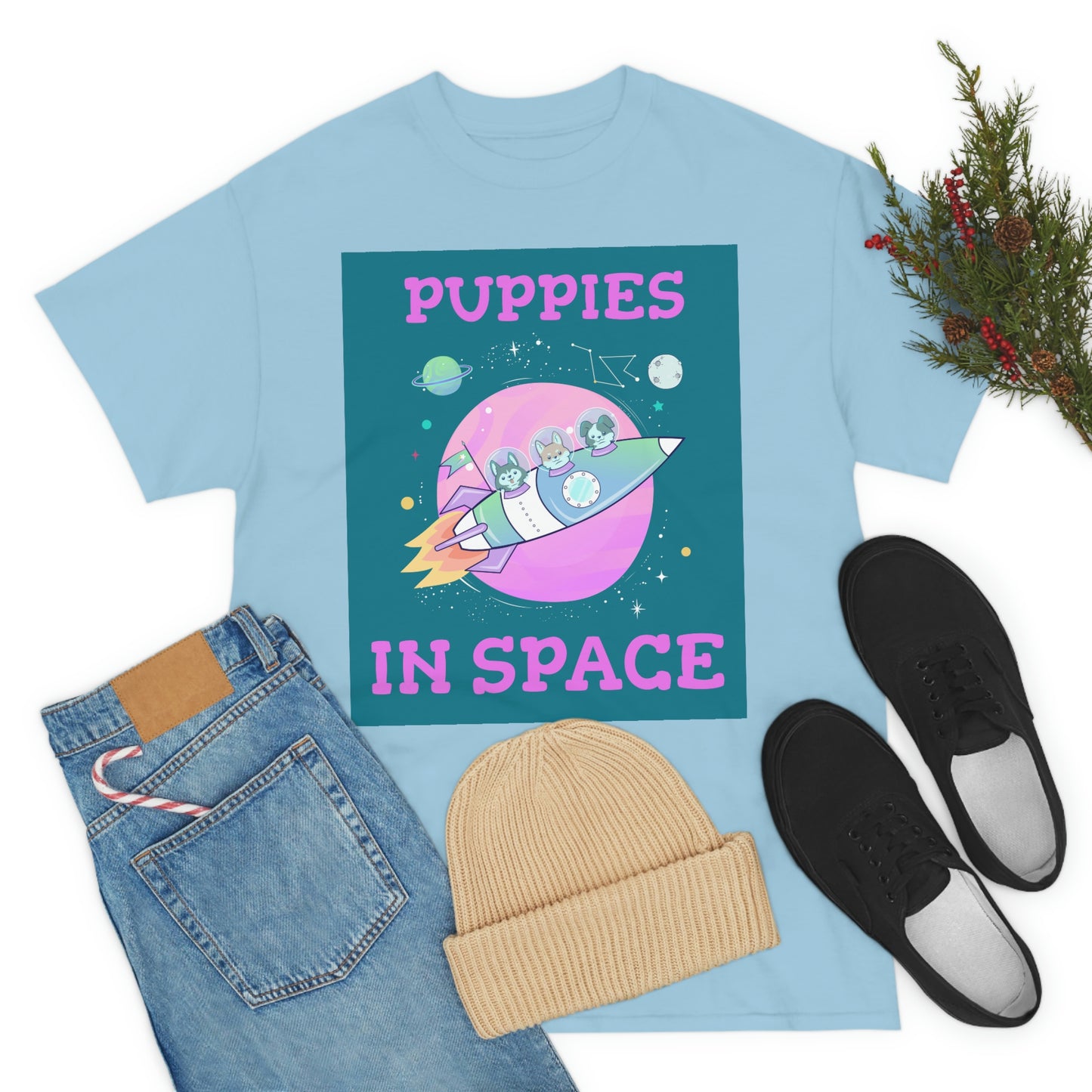 PUPPIES IN SPACE Unisex Heavy Cotton Tee