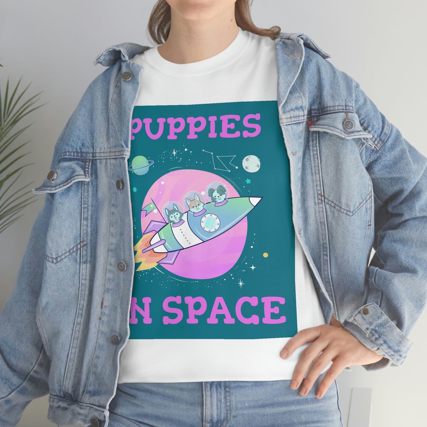 PUPPIES IN SPACE Unisex Heavy Cotton Tee
