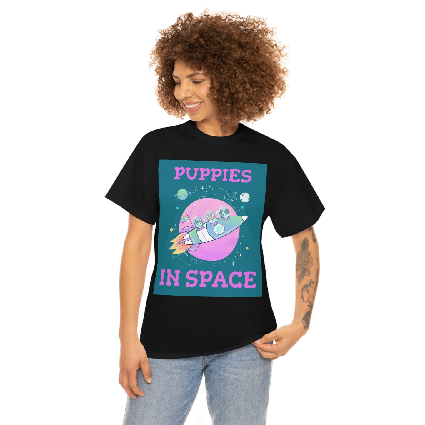 PUPPIES IN SPACE Unisex Heavy Cotton Tee