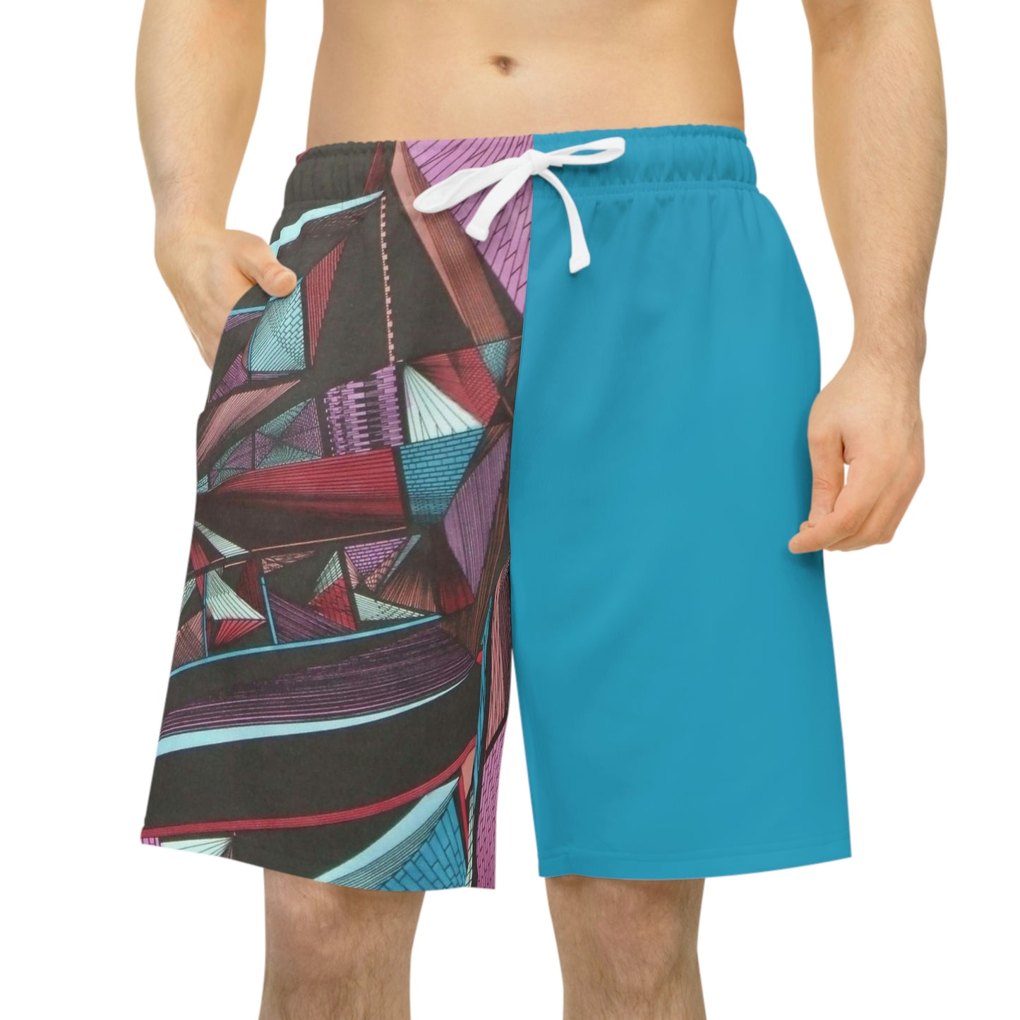 TURQUOISE LIGHT DUO MEGALOPOLIS Athletic Long Shorts (AOP)
