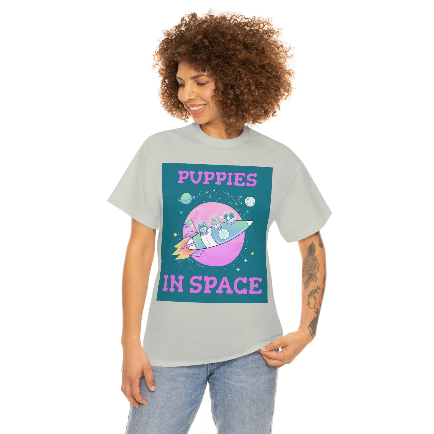 PUPPIES IN SPACE Unisex Heavy Cotton Tee