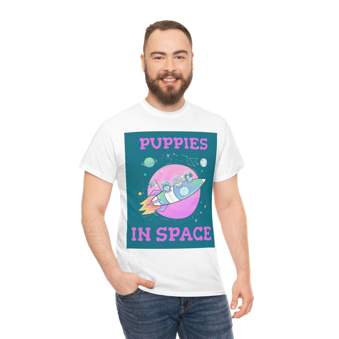 PUPPIES IN SPACE Unisex Heavy Cotton Tee