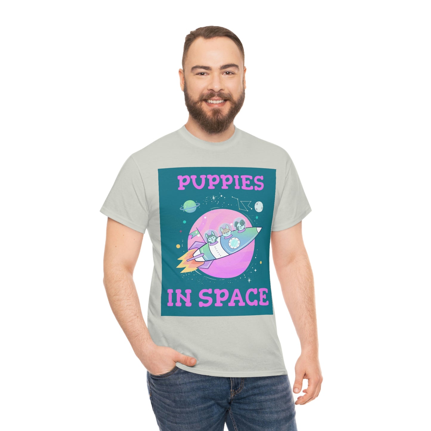 PUPPIES IN SPACE Unisex Heavy Cotton Tee