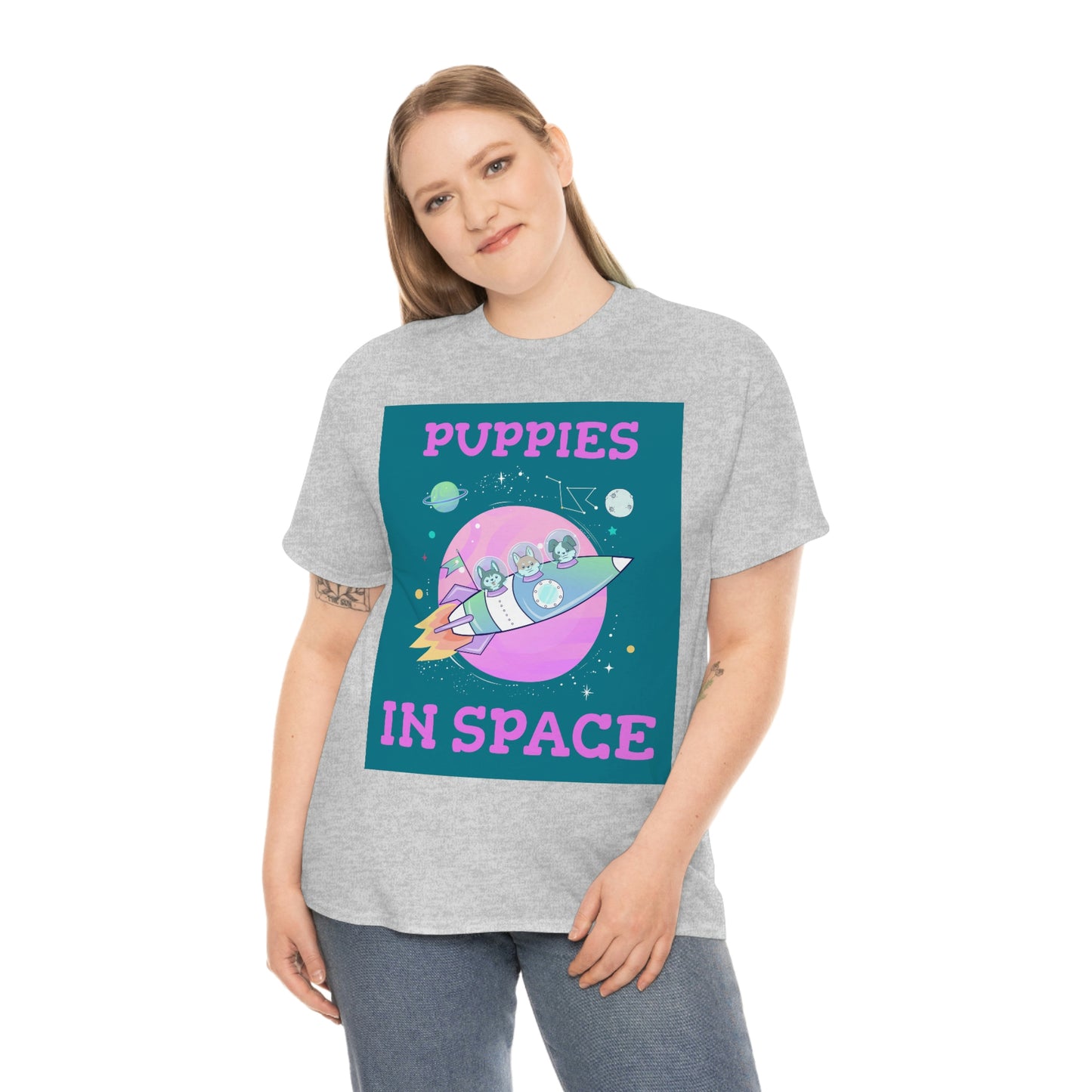 PUPPIES IN SPACE Unisex Heavy Cotton Tee