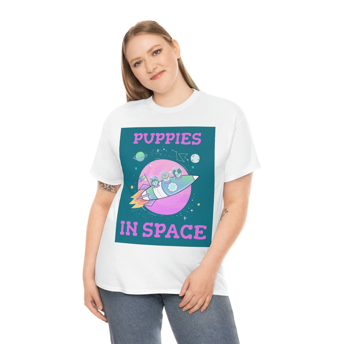 PUPPIES IN SPACE Unisex Heavy Cotton Tee