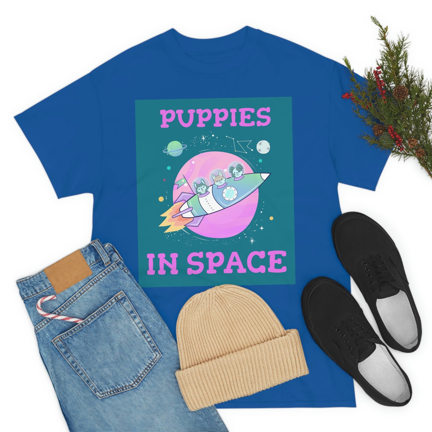 PUPPIES IN SPACE Unisex Heavy Cotton Tee