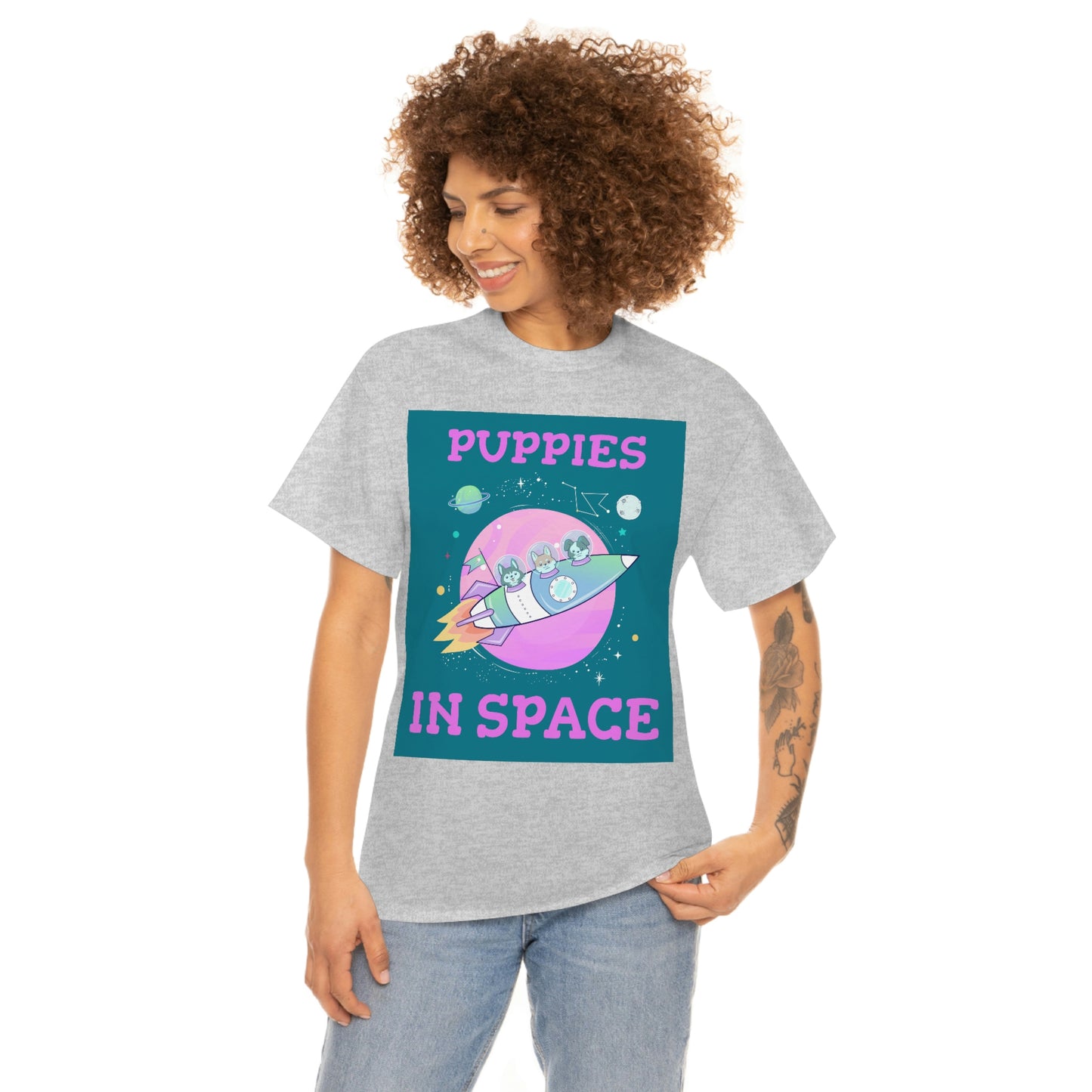 PUPPIES IN SPACE Unisex Heavy Cotton Tee