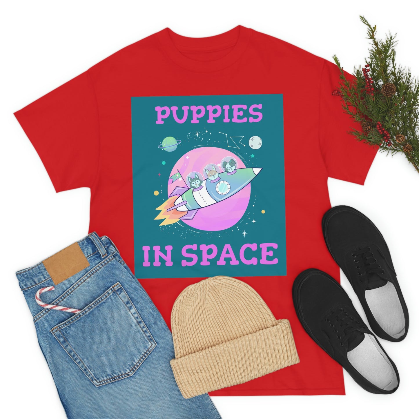 PUPPIES IN SPACE Unisex Heavy Cotton Tee