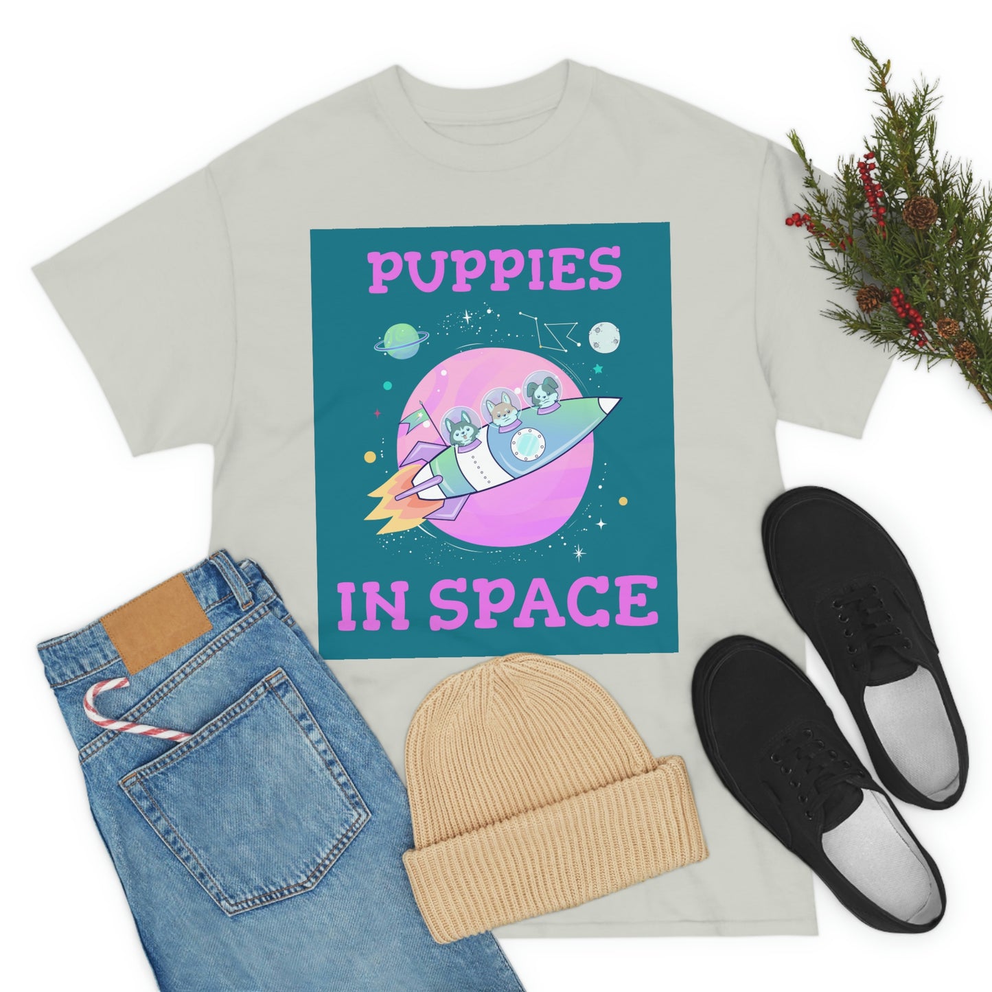 PUPPIES IN SPACE Unisex Heavy Cotton Tee
