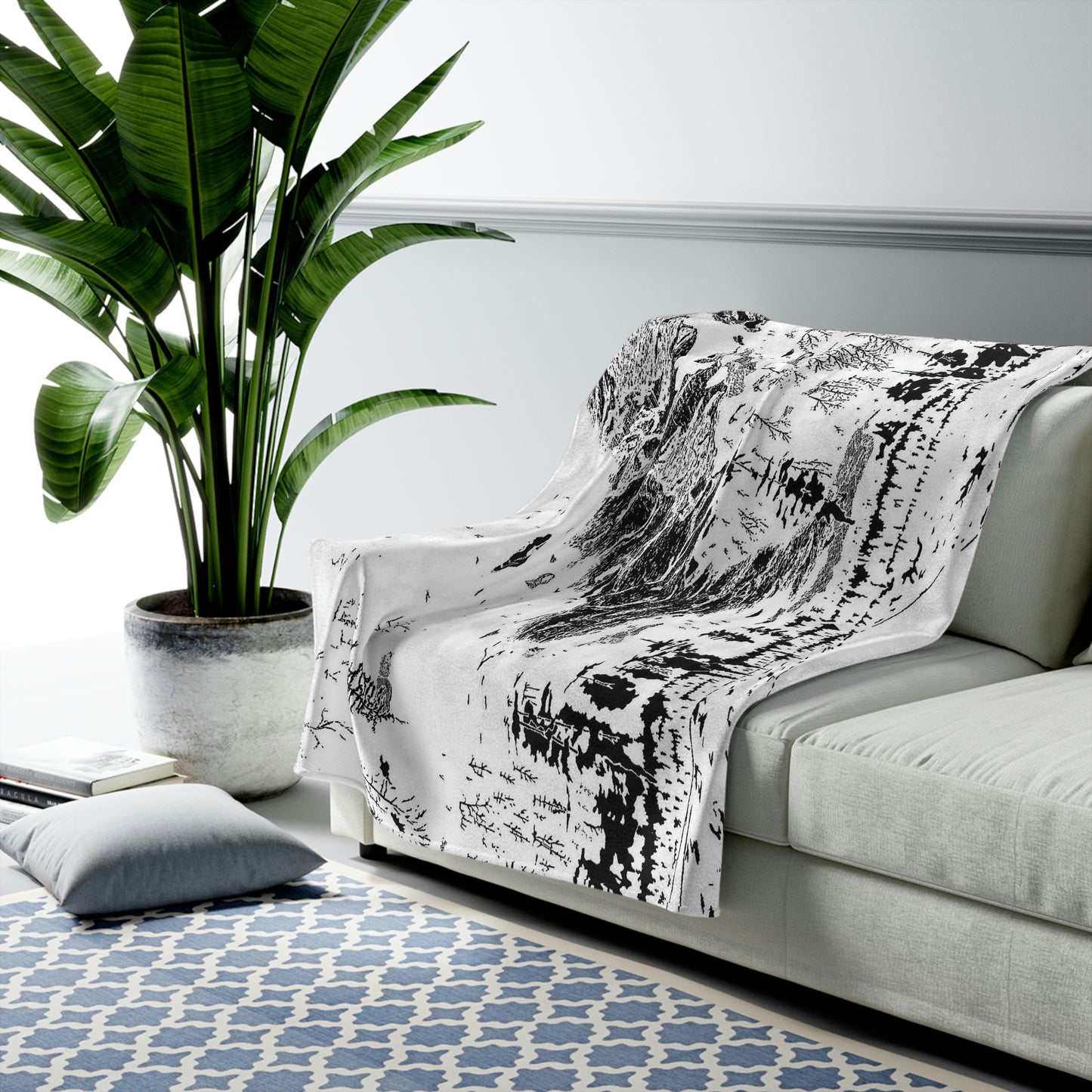 WONDERLUST (REVERSE BLACK & WHITE) Velveteen Plush Blanket