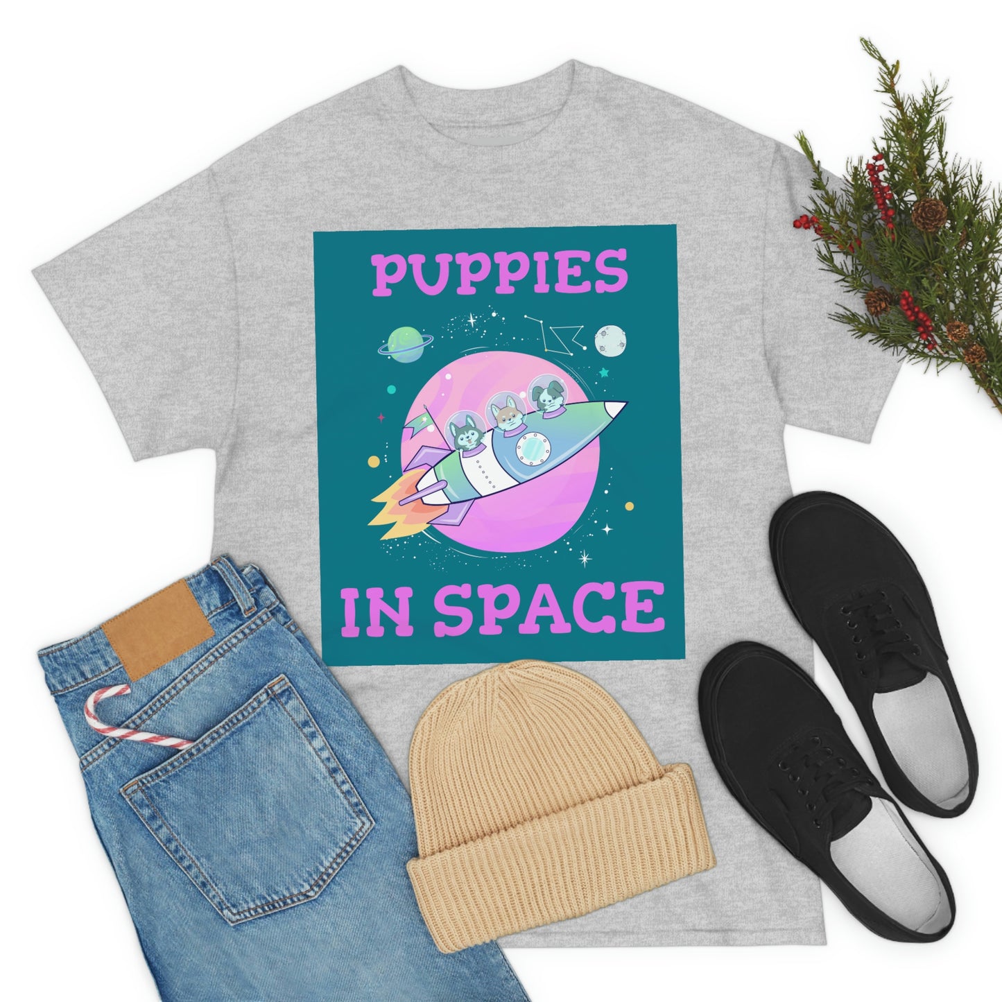 PUPPIES IN SPACE Unisex Heavy Cotton Tee