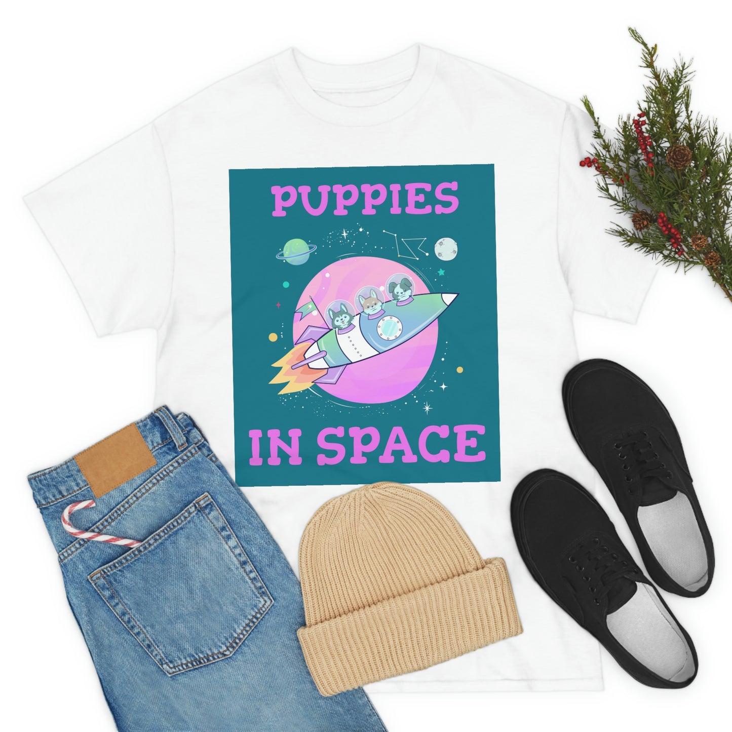 PUPPIES IN SPACE Unisex Heavy Cotton Tee