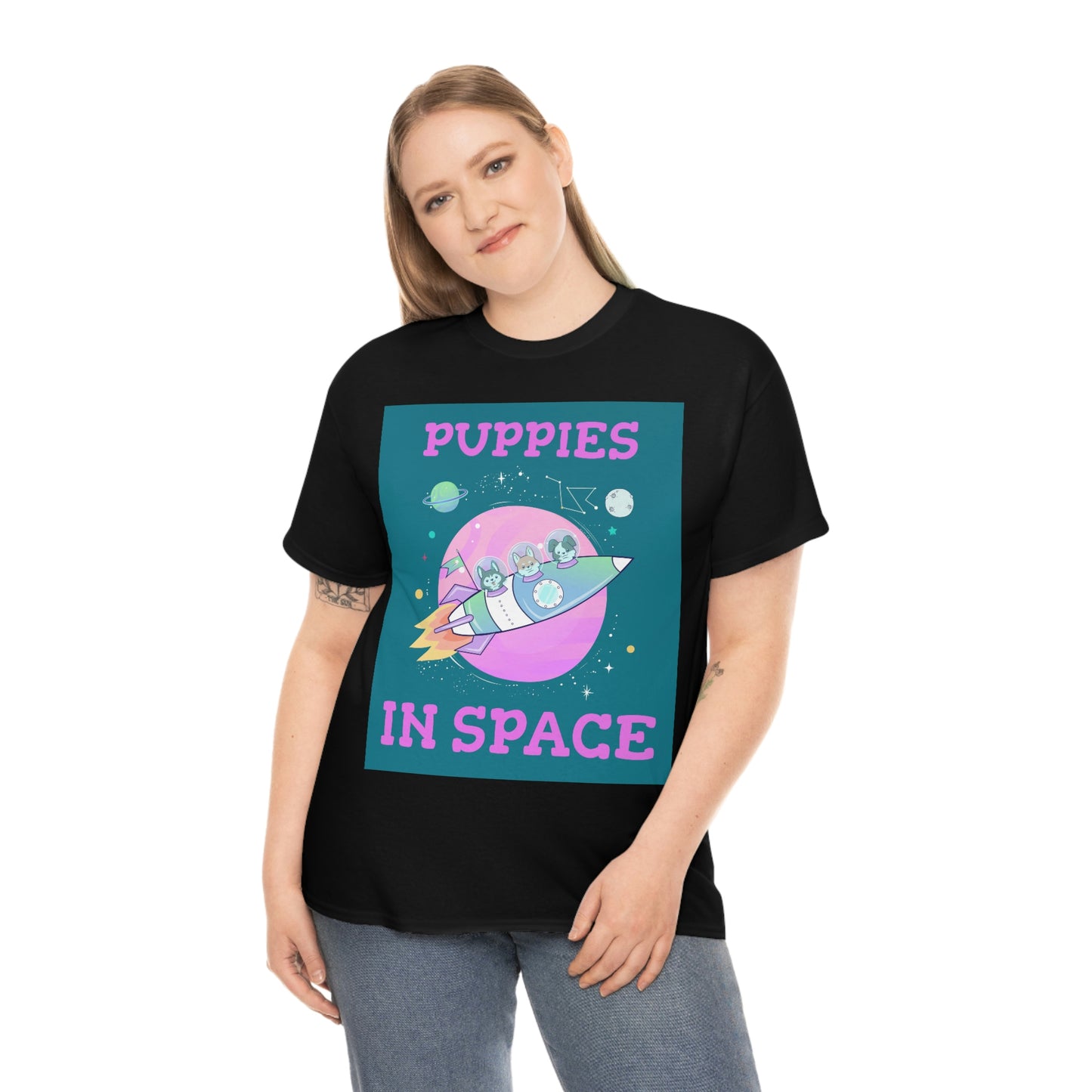 PUPPIES IN SPACE Unisex Heavy Cotton Tee