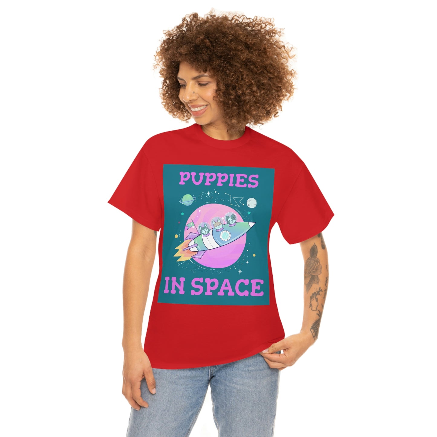 PUPPIES IN SPACE Unisex Heavy Cotton Tee
