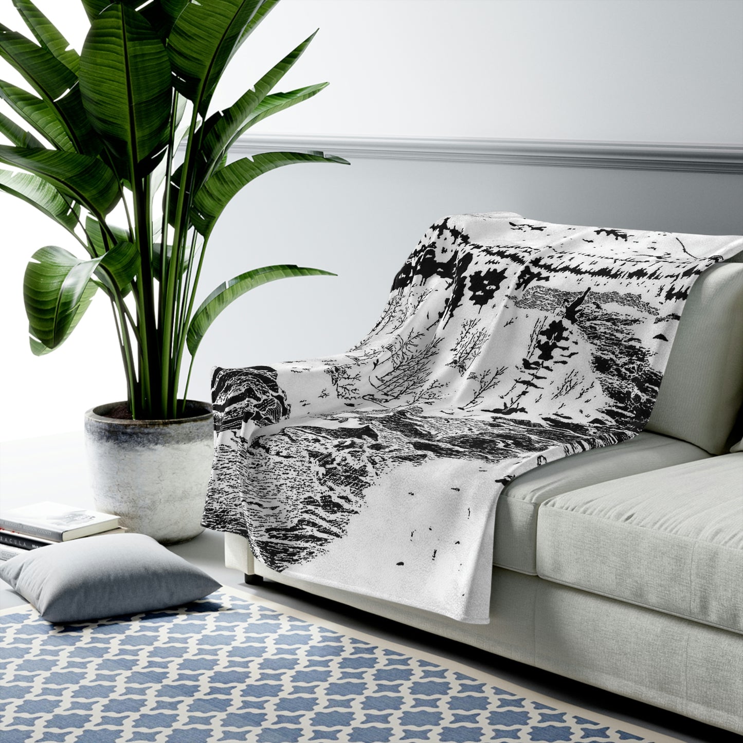 WONDERLUST (REVERSE BLACK & WHITE) Velveteen Plush Blanket