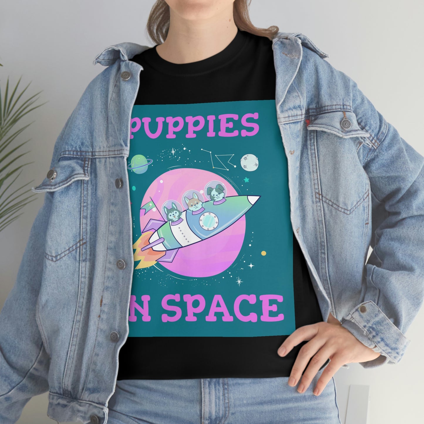 PUPPIES IN SPACE Unisex Heavy Cotton Tee