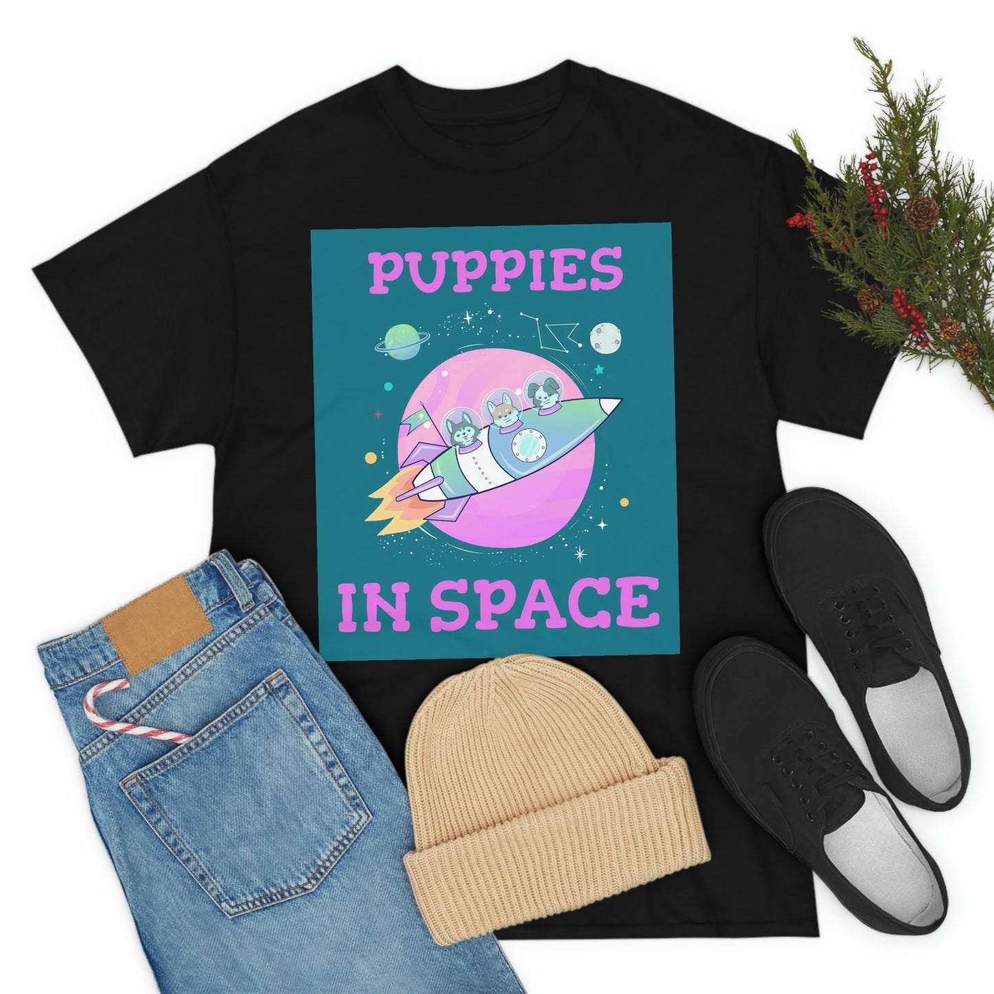PUPPIES IN SPACE Unisex Heavy Cotton Tee