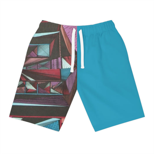 TURQUOISE LIGHT DUO MEGALOPOLIS Athletic Long Shorts (AOP)
